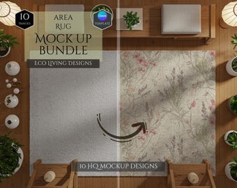 Area Rug Mockup Bundle -Eco Living Design Mockups -10 Designs -Green Eco-Friendly Home -Room Carpet Mockup -Rectangular Rug -Canva Template