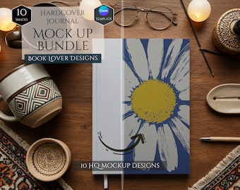 Hardcover Journal Mockup Bundle -10 Book Lover Designs Mockups -Customizable Mockups -Full wraparound print Journal Mockup -Canva Template