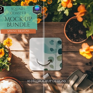 Quadratisches Untersetzer Mockup Bundle - Frühlingssaison Mockups - 10 Mockup Designs - Individuell anpassbarer Frühlingsdekor - Hauptdekoration Mockups - Canva Vorlage