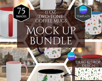 11oz Two-Tone Mug Mockup Bundle - Canva Drag and Drop Mockup - Canva Mockup Template - Digital Two Tone Coffee Cup Mockup Bundle