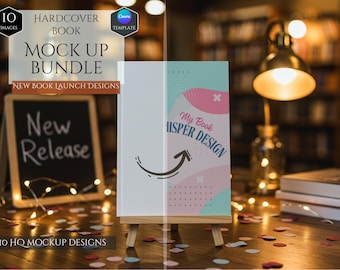 Hardcover Book Mockup Bundle -New Book Launch Designs -10 Mockup Designs -Book Promotion Mocks -Full Wraparound Book Mockups -Canva Template