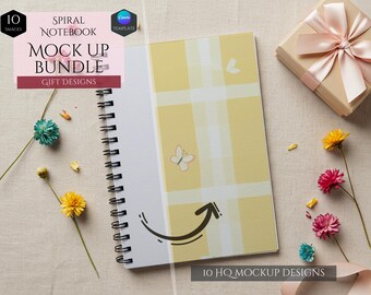 Spiral Notebook Mockup Bundle -10 Gift Notebook Design Mockups -Customizable Mockup -Full Wraparound Print Notebook Mockup -Canva Template