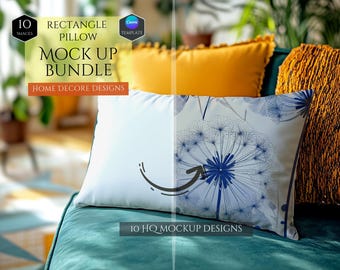 Rectangle Pillow Mockup Bundle -Home Decor Mockup -10 Mockup Designs -Customizable Home Decor -HQ Mockups -Decoration Mockup -Canva Template
