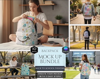 Backpack Mockup Bundle -Back To School Designs -Customizable School Backpack Templates -10 HQ Mockups -Student Backpacks -Canva Template