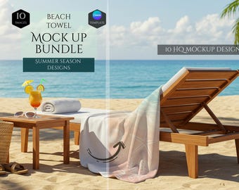 Beach Towel Mockup Bundle -10 Summer Season Mockup Designs -Customizable Summer Beach Towels -HQ Mockups -Decoration Mockups -Canva Template