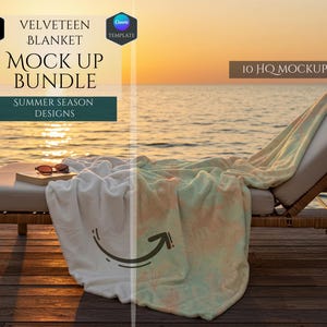 Velveteen Blanket Mockup Bundle -Summer Season Mockups -10 Mockup Designs -Customizable Summer Decor -Decoration Mockups -Canva Template