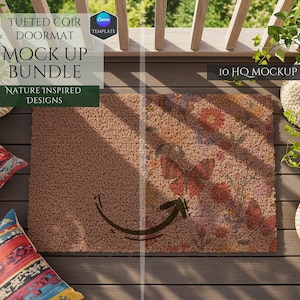 Doormat Mockup Bundle -Nature Inspired Designs -10 HQ Mockups -Customizable Eco Friendly Doormat -HQ Mockups -Green Design -Canva Template