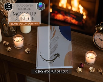 Hardcover Journal Mockup Bundle -Home Decor Mockups -10 Mockup Designs -Customizable -Full Wraparound Print Notebook Mockups -Canva Template