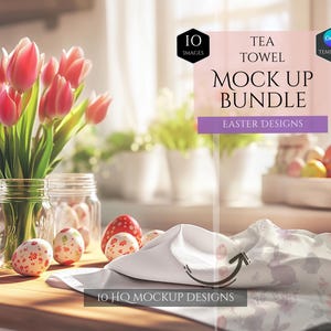 Tea Towel Mockup Bundle -Easter Decor Mockup -10 Easter Towel Mockup Designs -Kitchen Towel Mockup -Canva Template -Poly Tea Towel Mockup