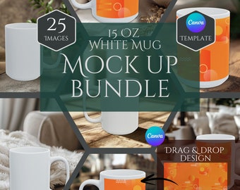 15oz White Mug Mockup - Canva Drag and Drop Mug Mockup - 15 Oz Mug Mockup Bundle - Canva Mockup Template - Coffee Cup Mockup -Digital Mockup