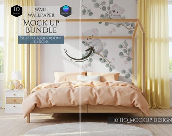 Wallpaper Mockup Bundle -Nursery/Kids Room Designs -10 HQ Mockups -Wall Decor -Customizable Interior Design -Canva Template -Wall Art Mockup