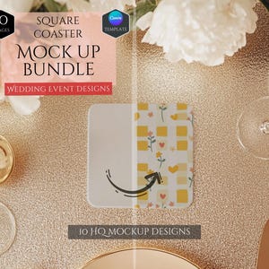 Square Coaster Mockup Bundle -10 Wedding Party Designs Mockup -Customizable Party Decor Mockup-HQ Event Decoration Mockups -Canva Template