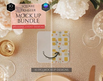 Square Coaster Mockup Bundle -10 Wedding Party Designs Mockup -Customizable Party Decor Mockup-HQ Event Decoration Mockups -Canva Template