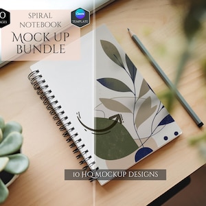 Spiral Notebook Mockup Bundle -Home Decor Mockups -10 Mockup Designs -Customizable -Full Wraparound Print Notebook Mockups -Canva Template