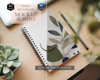 Spiral Notebook Mockup Bundle -Home Decor Mockups -10 Mockup Designs -Customizable -Full Wraparound Print Notebook Mockups -Canva Template