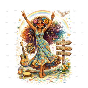 70s Hippie Woman Wall Art - Etsy