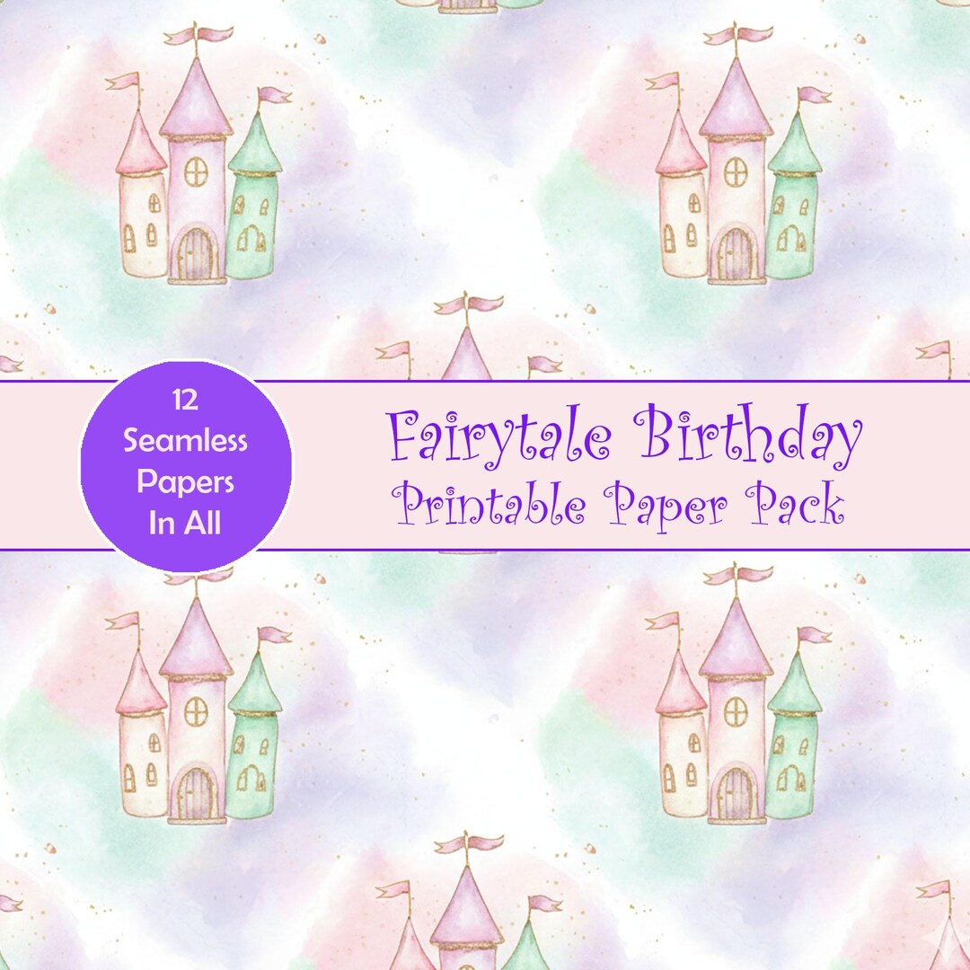 Pink Princess Castle Digital Paper Pack, Fairytale Birthday Scrapbook ...
