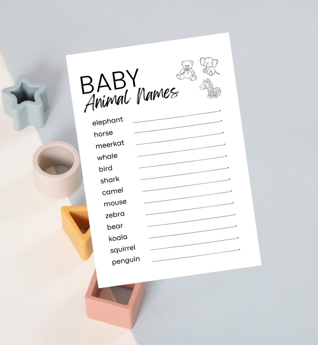 Instant Download, Baby Shower Name the Baby Animal, Name Baby Animals ...