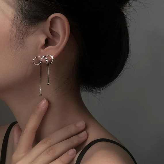 925 Sterling Silver Ribbon Bow Stud Earrings, Bow Earrings