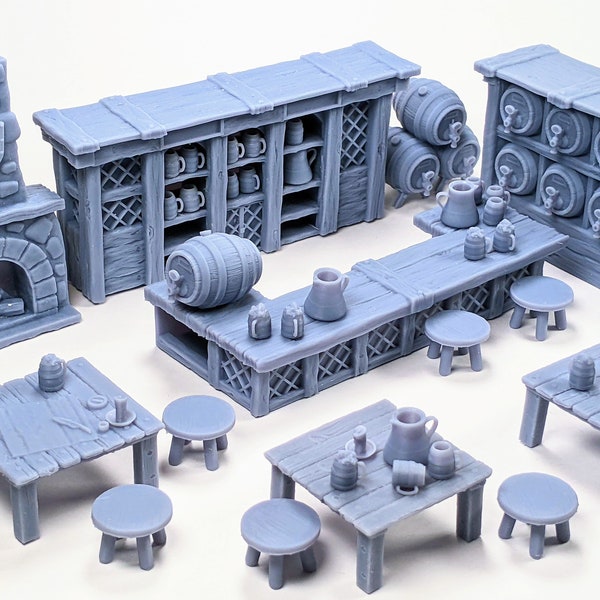 Tavern Bar DnD Miniature Terrain, Dungeons and Dragons, D&D, Enemies And Adventurers, Wargaming, Tabletop, 32mm