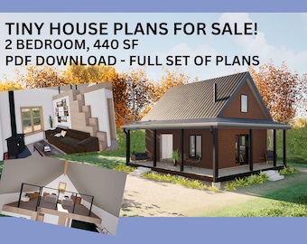 Two Bedroom Farmhouse Tiny Home Architectural Plans 2024 Tiny House Plans Tiny Cabin House Plans Tiny Home Blueprints Full Set of Drawings