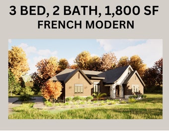 French Modern House Plans: 3 Bed, 1800 SF Home Blueprint
