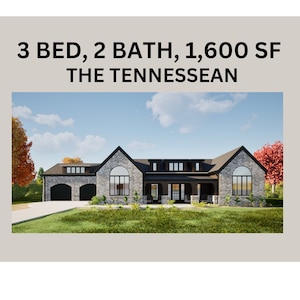Modern Tennessean House Plans Blueprints Full Set of Drawings Three Bed Three Bedroom Attached Garage Affordable Architect Plans