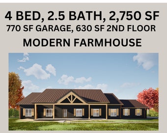 Modern Farmhouse Plans, 4 Bed, 2.5 Bath, 2750 SF Blueprints