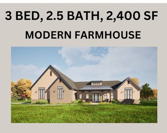 Modern Farmhouse Architectural Plans: 3 Bed, 2.5 Bath Full Set