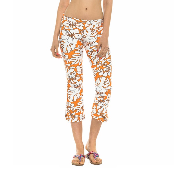 Beach Capri Pants Boots-cut Capri Leggings Hawaiian Prints Swimsuits Rash Guard Bottom UPF 50+ (PIH-YCP)