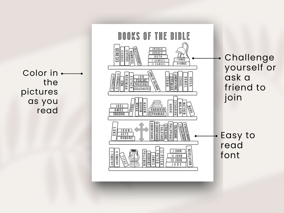 Bible Bookshelf Coloring Printable | Bible Book Tracker Printable ...