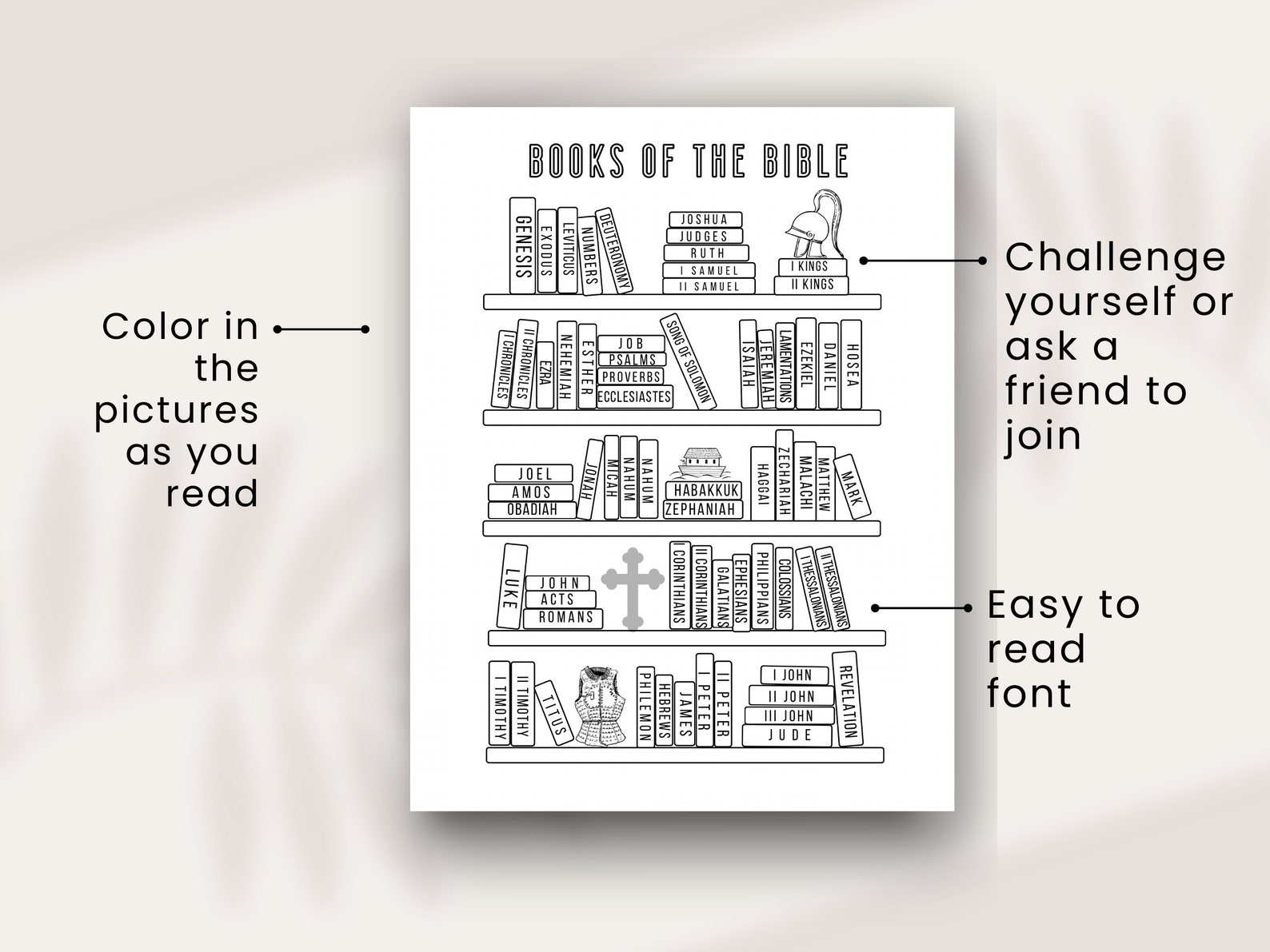 Bible Bookshelf Coloring Printable | Bible Book Tracker Printable ...