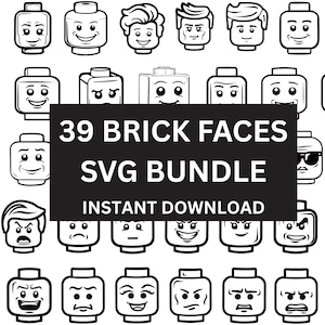 Ziegelgesichter SVG Bundle, Charakterköpfe, Kinderspielzeug SVG PNG, Bausteine Svg, digitaler Download