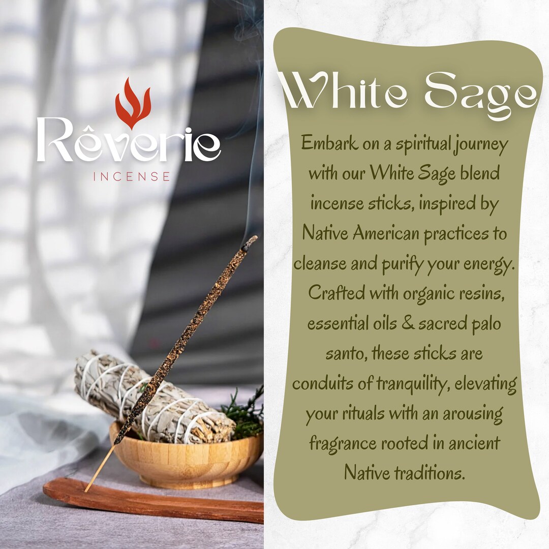 White Sage & Palo Santo Thick Handrolled Incense Sticks 10 Reverie All
