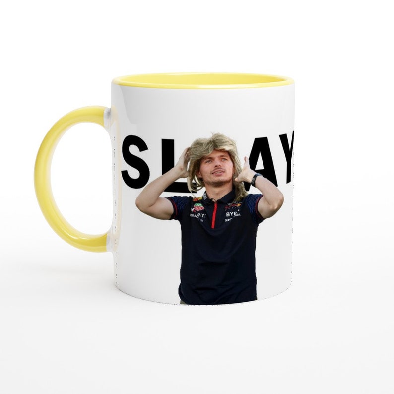 Max Verstappen SLAY Mug Ceramic Yellow