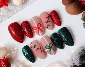 Julglitter Press On Naglar