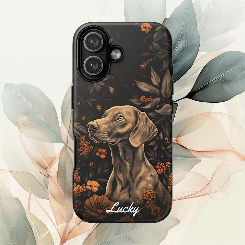 Personalized Vizsla Dog Phone Case: Custom Pet Name, Floral Design image 1