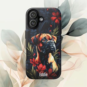Personligt Boxerhundstelefonskal: Blommigt husdjursporträtt bild 1