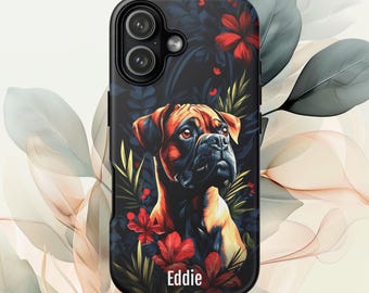Custodia per telefono personalizzata con cane Boxer: ritratto floreale dell'animale domestico