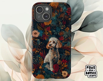 Toy Poodle Phone Case, Botanical Art, iPhone 15 Case, iPhone 14 Pro Max Case, Toy Poodle Design, iPhone 14 Plus Case