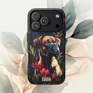 Personligt Boxerhundstelefonskal: Blommigt husdjursporträtt bild 4