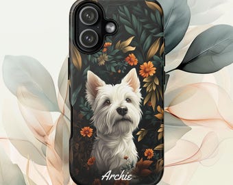 Westie Dog Phone Case: Botanical Art, Personalized Pet Name
