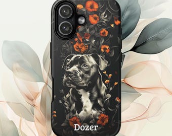 Personalized Pit Bull Phone Case: Custom Dog Name, Floral Design