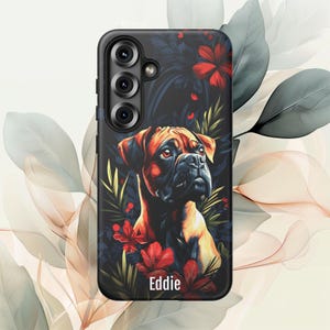 Personligt Boxerhundstelefonskal: Blommigt husdjursporträtt bild 6