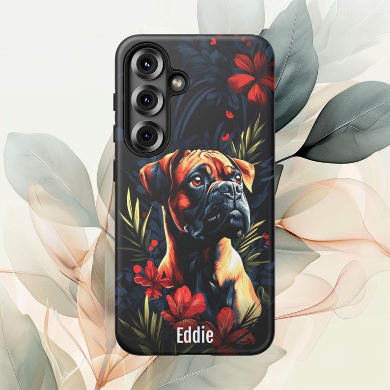 Personligt Boxerhundstelefonskal: Blommigt husdjursporträtt bild 6