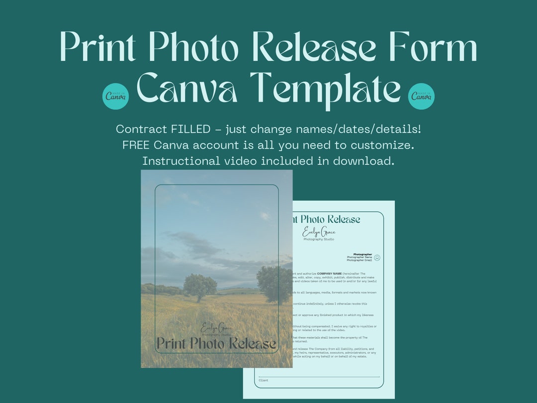 Print Photo Release Form Photography Contract Template for Canva Cool ...