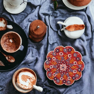 Red Trivet for Kitchen, Turkish Ceramic Handmade Trivet For Hot Pot Dishes, Moroccan Tile Pottery, Decorative Large Wall Hanging Trivet