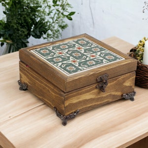 Regalo per lei, portagioie in legno con mosaico turco artigianale, portagioie funzionale, portagioie in legno, portagioie in legno con fascino botanico