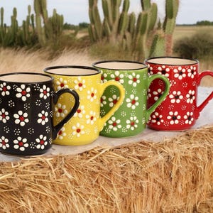 Daisy Ceramic Mug, Handmade Mug, Ceramic Flowered Coffee Mug, Country Style Mug, Mug for Gift, Ceramic Cup with Handle, Daisy Unique Mug