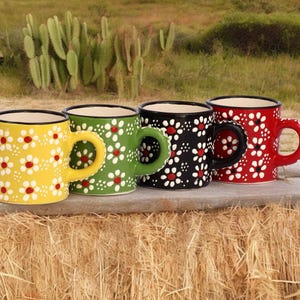 Handmade Ceramic Mug, Handmade Mug, Ceramic Flowered Coffee Mug, Country Style Mug, Mug for Gift, Ceramic Cup with Handle, Daisy Mug